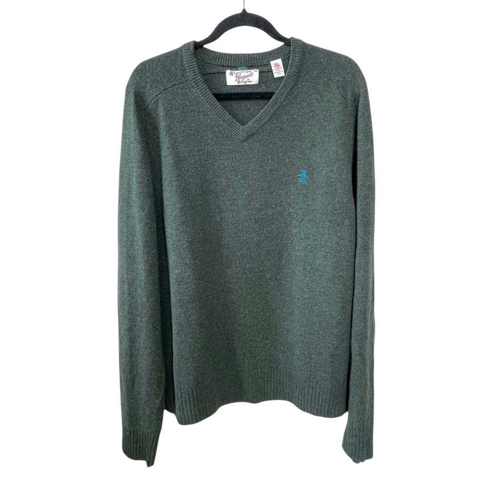 AN ORIGINAL PENGUIN by MUNSINGWEAR Vintage Classic V-Neck Wool Sweater Green XXL